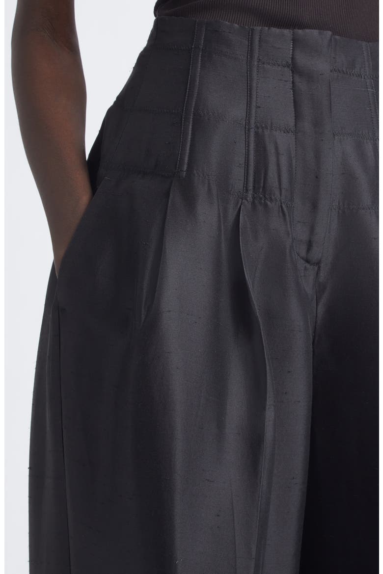 Condesa Corseted Shantung Silk Trousers, Alternate, color, BLACK