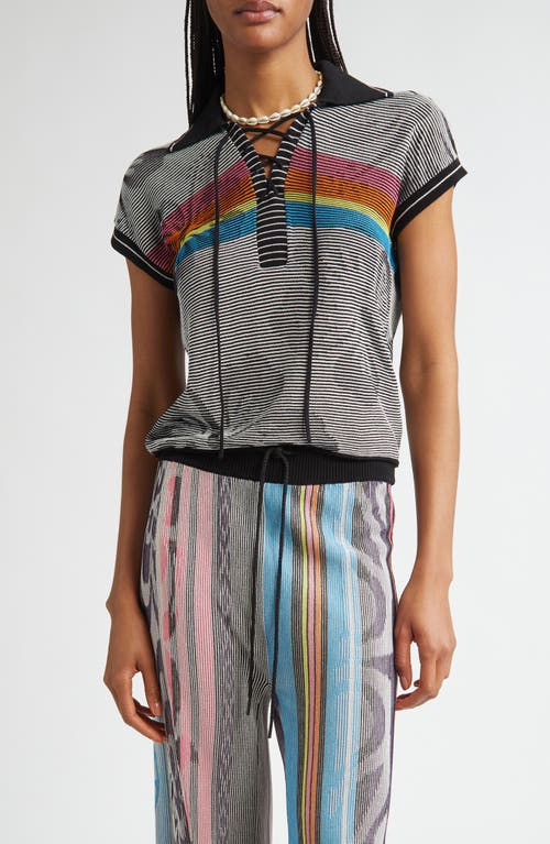 Paolina Russo Illusion Knit Lace-up Polo