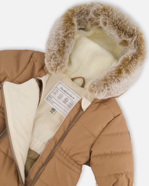 Deux Par Deux Gender Inclusive One-piece Layette Snowsuit Designed For Car Seat In Brown