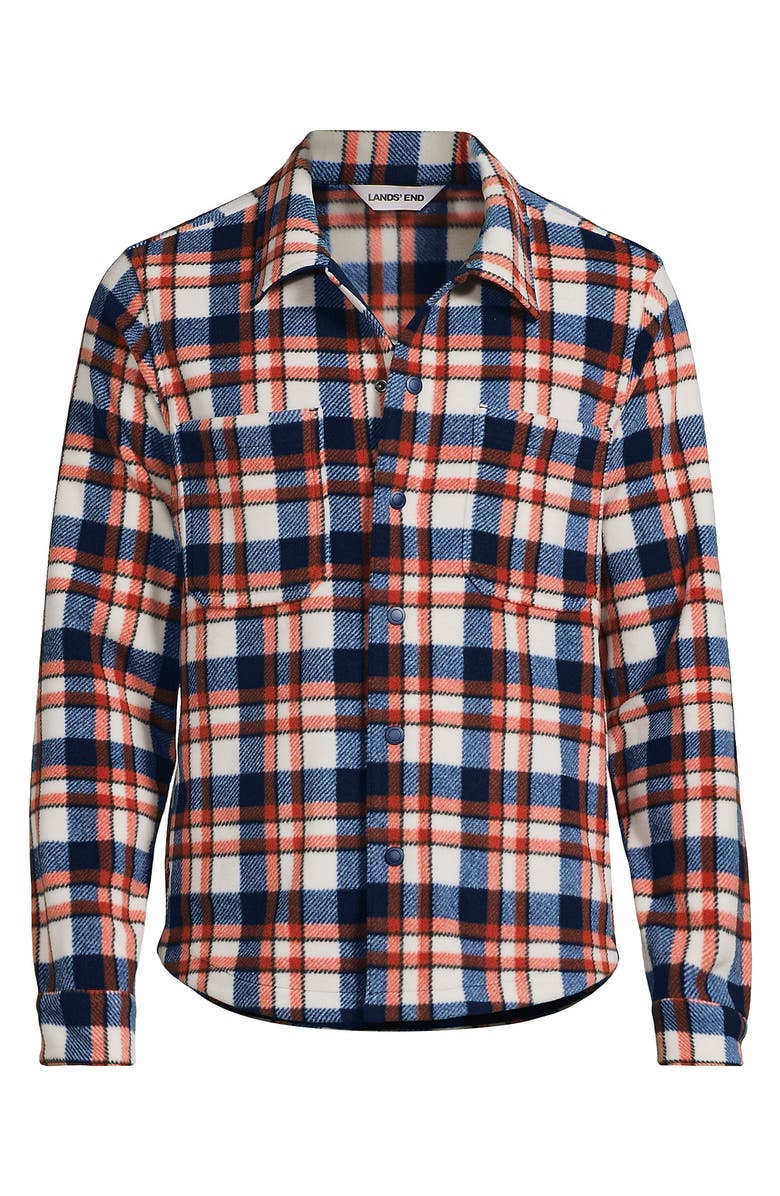 Lands' End Anyweather Fleece Shirt Jacket, Alternate, color, Navy/Bourbon Plaid