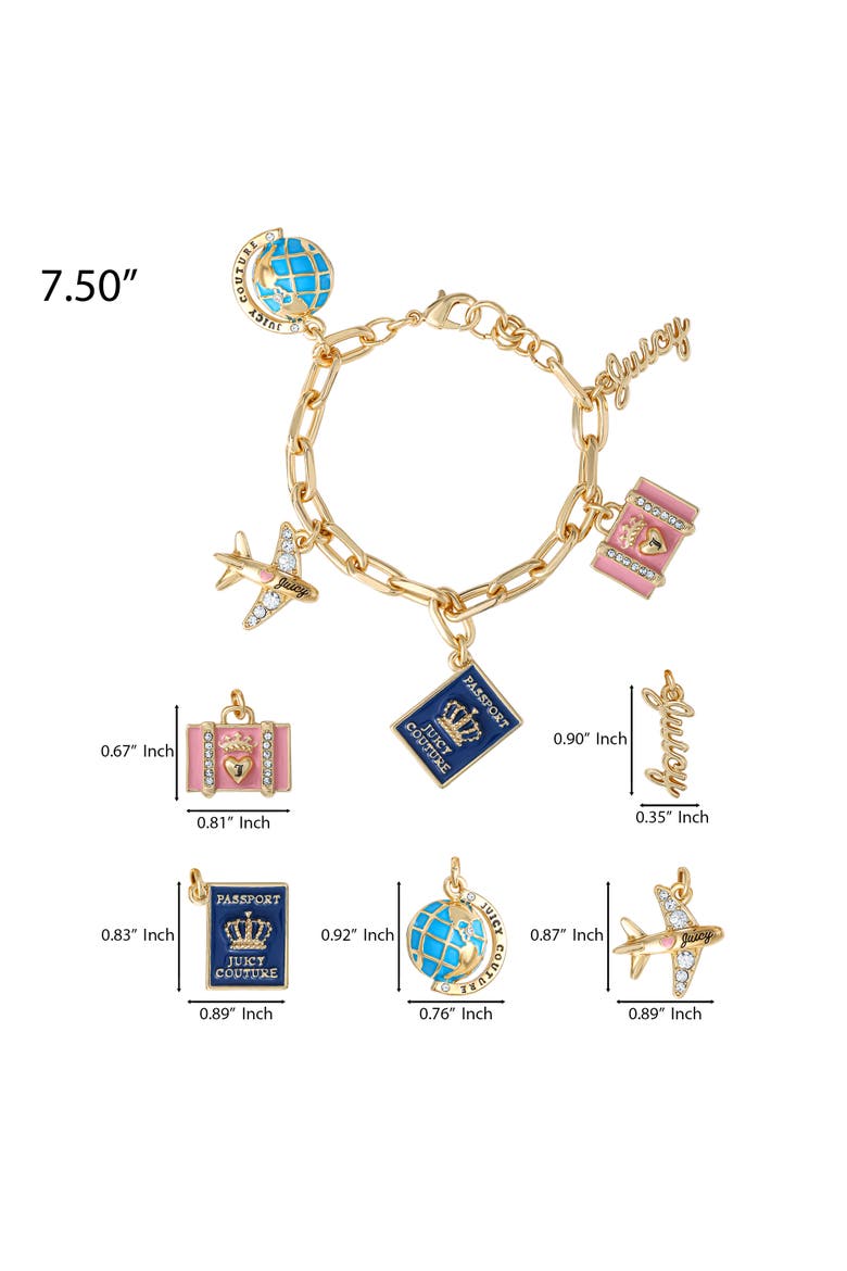 Travel Icons Charm Bracelet, Gold-Tone with Blue & Pink Enamel, Alternate, color, Gold Tone