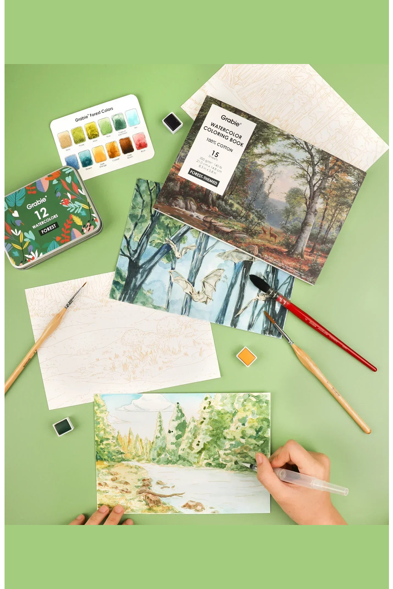Forest Themed Watercolor Coloring Club Box, Alternate, color, Forest-Themed