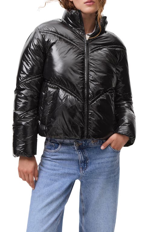 Mango Teen Shiny Chevron Quilted Puffer Coat In Black