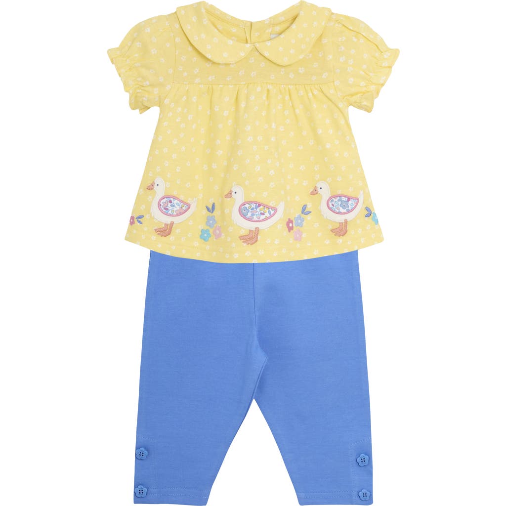 Jojo Maman Bébé Jojo Maman Bebe Floral Duck Appliqué Cotton Top & Leggings Set In Yellow