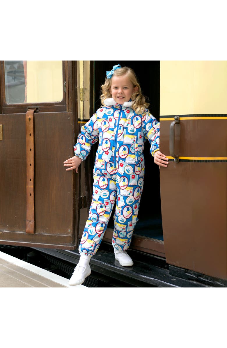 Rachel Riley Ski Travel Printed Snowsuit, Alternate, color, Blue