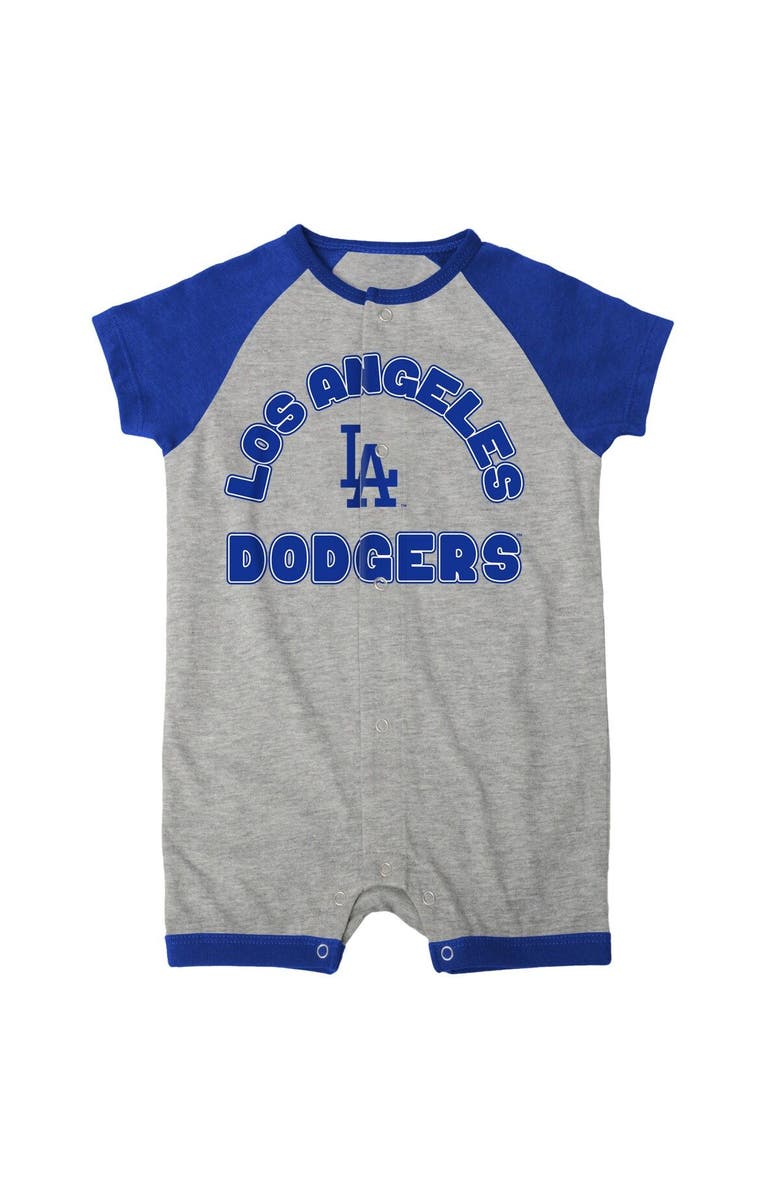 Outerstuff Newborn & Infant Heather Gray Los Angeles Dodgers Extra Base Hit Raglan Full-Snap Romper, Alternate, color, 