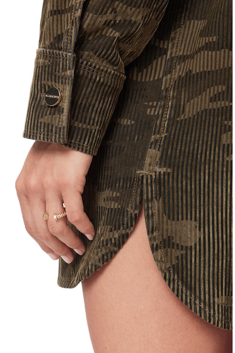 Faye Flocked Shirtdress, Alternate, color, CAMO GREEN