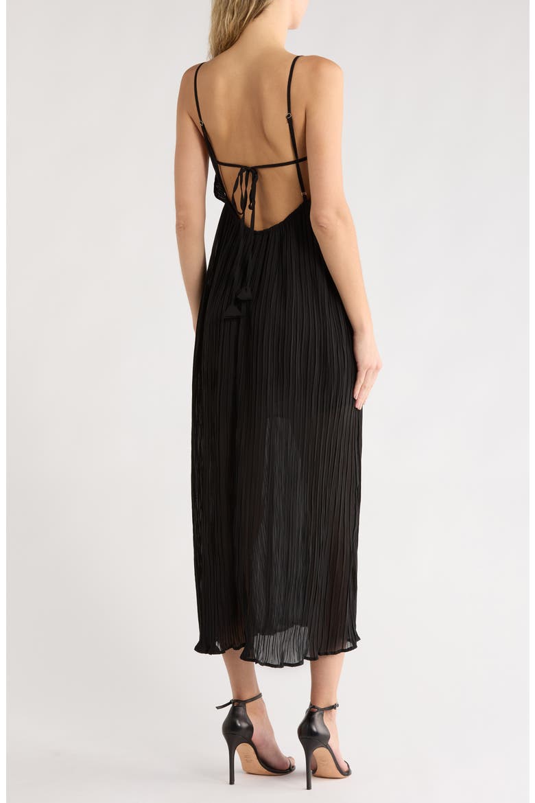 Pleated Tie Back Empire Waist Midi Dress, Alternate, color, BLACK
