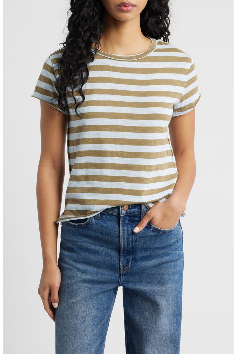 Nora Stripe Linen & Cotton T-Shirt, Main, color, GREEN COMBO