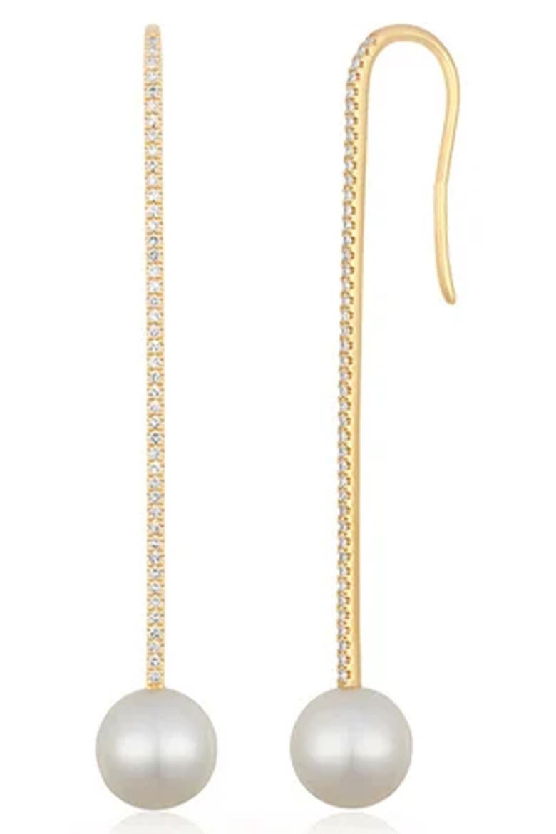 14k Gold Diamond & Pearl Drop Earrings, Main, color, 14K YELLOW GOLD