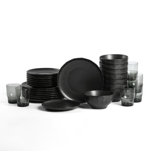 Rio Stoneware 32-Piece Dinnerware Set with Glasses