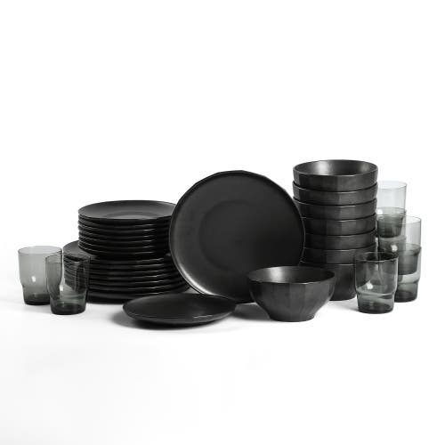 Stone Lain Rio Stoneware 32-piece Dinnerware Set With Glasses In Black