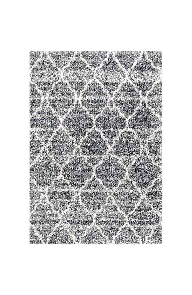 JONATHAN Y Susa Ogee Moroccan Trellis Shag Area Rug, Main, color, Light Gray/Ivory