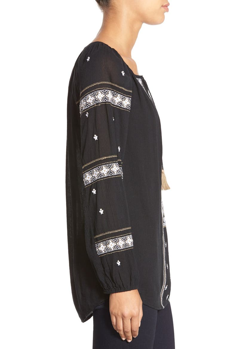 Embroidered Peasant Tunic Top, Alternate, color, BLACK- IVORY EMBROIDERY