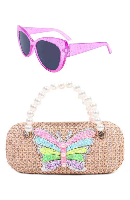 Omg Accessories Kids' Cat Eye Sunglasses & Butterfly Case Set In Lollipop