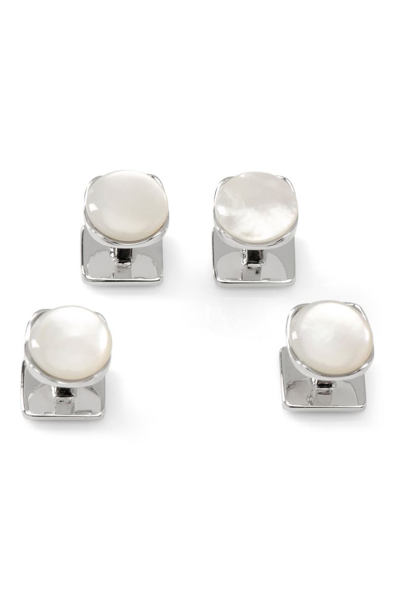 Set of 4 Sterling Silver & Mother-of-Pearl Studs, Alternate, color, WHITE