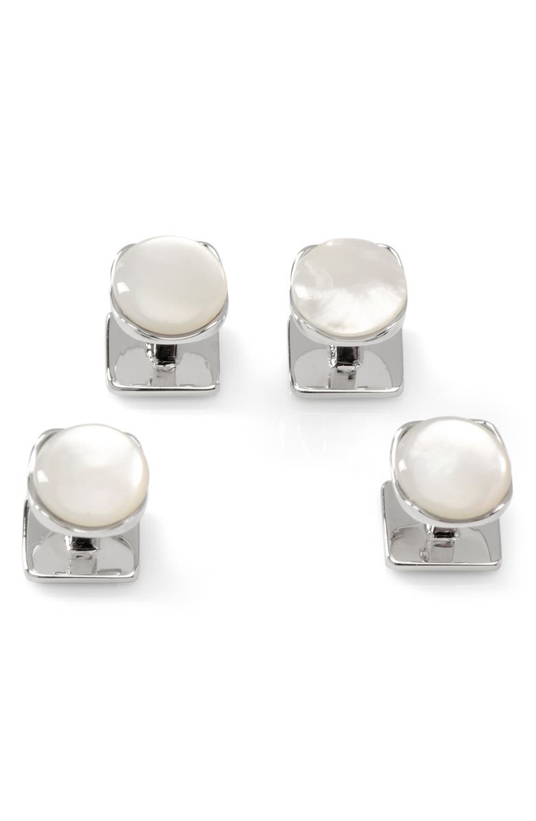 Cufflinks, Inc. Set of 4 Sterling Silver & Mother-of-Pearl Studs, Alternate, color, White