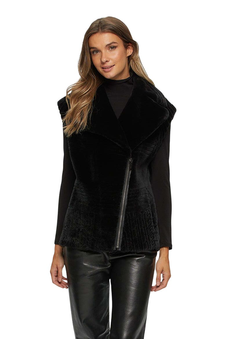 Genuine Shearling Zip Vest With Grooved Pattern, Main, color, BLACK