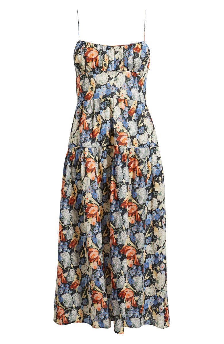 DÔEN Benoit Floral Gathered Bust Tiered Midi Dress, Alternate, color, Petit Jardin De Villandry