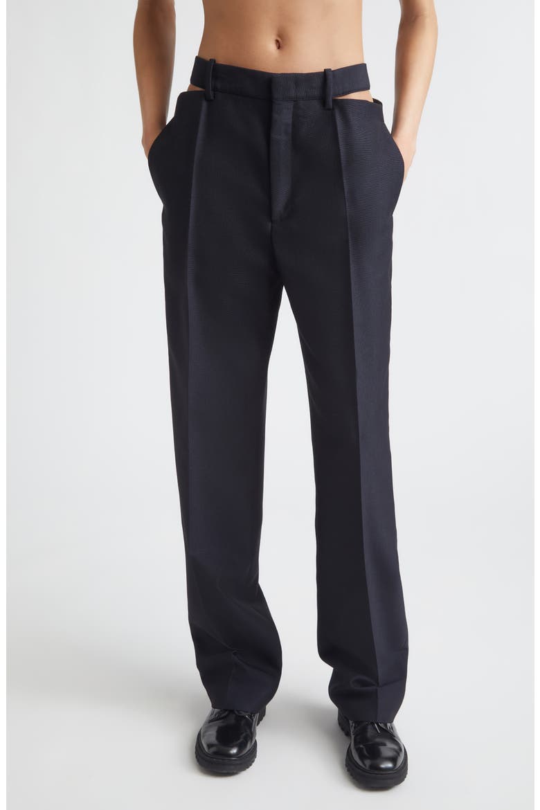 Slashed Waist Wool & Mohair Straight Leg Pants, Main, color, MIDNIGHT