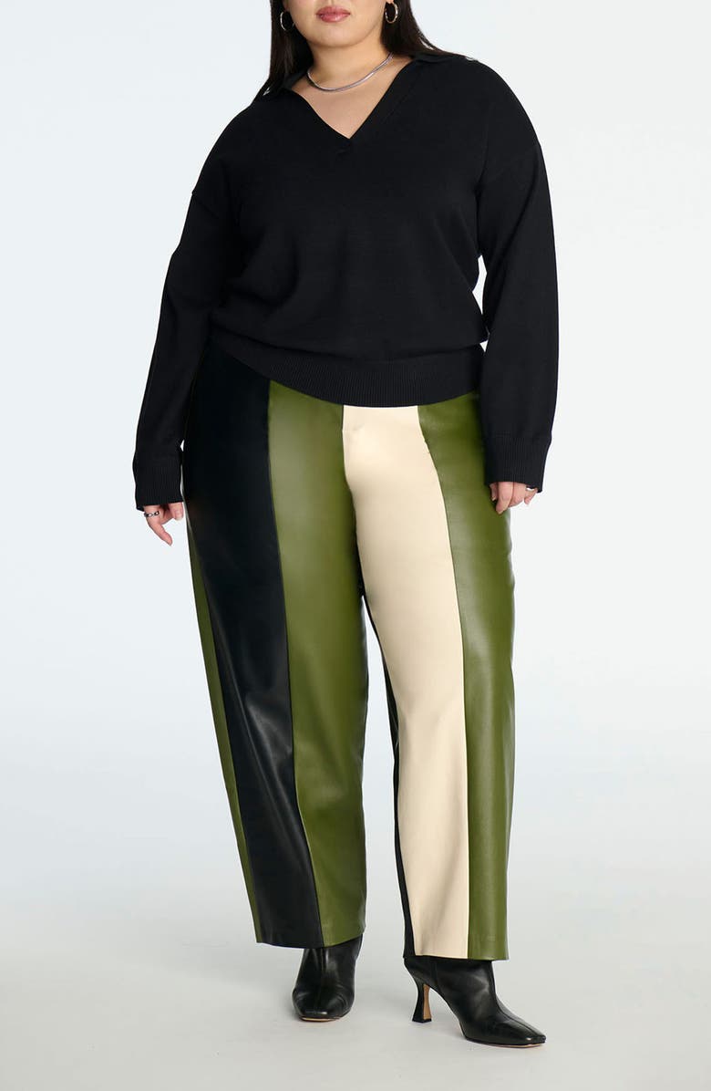 ELOQUII Colorblock Faux Leather Pants, Alternate, color, 
