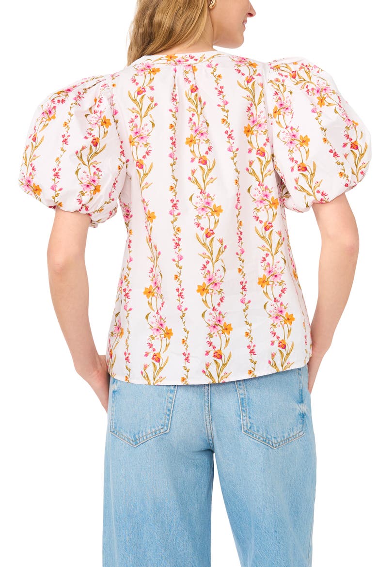 Floral Puff Sleeve Organdy Top, Alternate, color, PINK BLISS