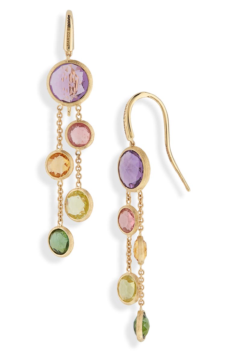 Jaipur 18K Yellow Gold Mixed Blue Topaz Two-Strand Earrings, Main, color, YELLOW GOLD/ MULTI
