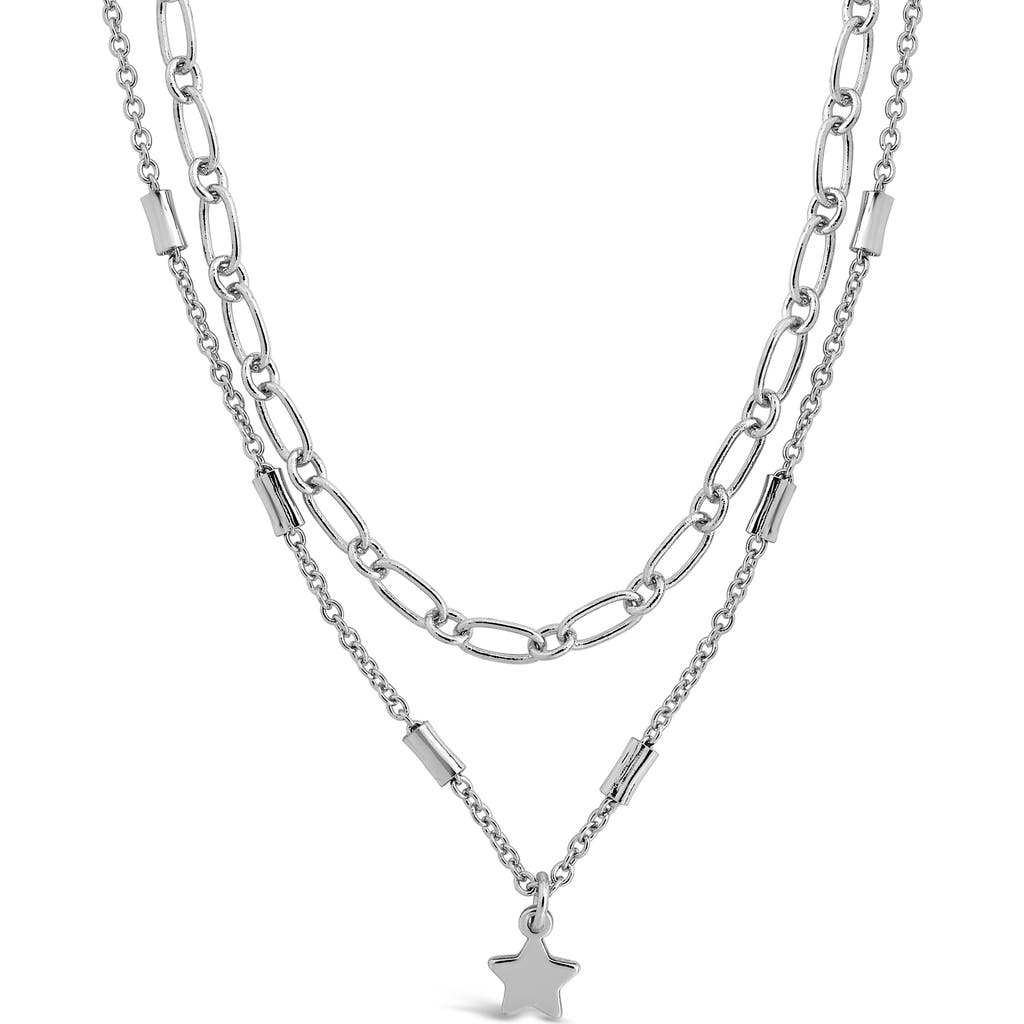 Sterling Forever Linked Star Charm Layered Choker Necklace In Metallic