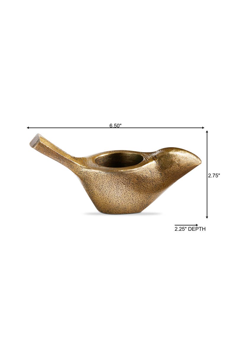 Garden Bird Tealight Antique Brass Aluminum Spring, Alternate, color, Gold