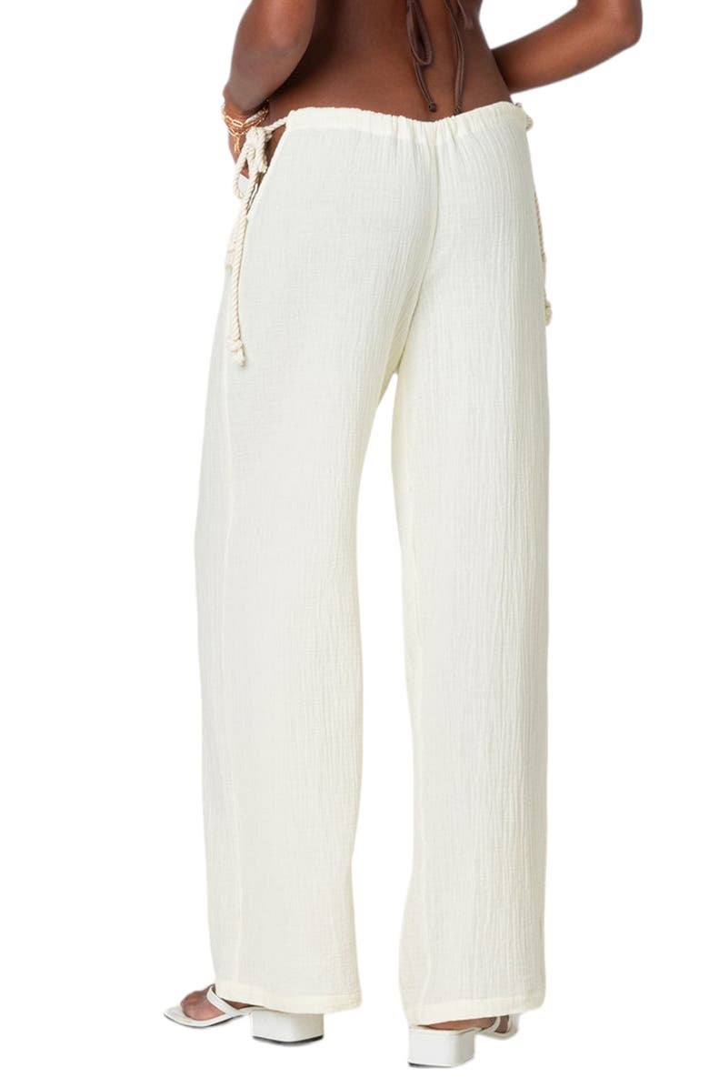 EDIKTED Leoni Cutout Cotton Gauze Pants, Alternate, color, Cream