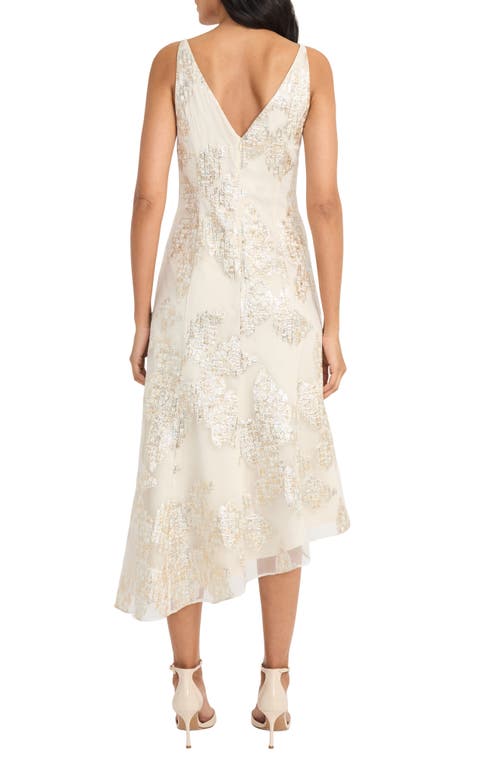 Maggy London Floral Sequin Asymmetric Midi Dress