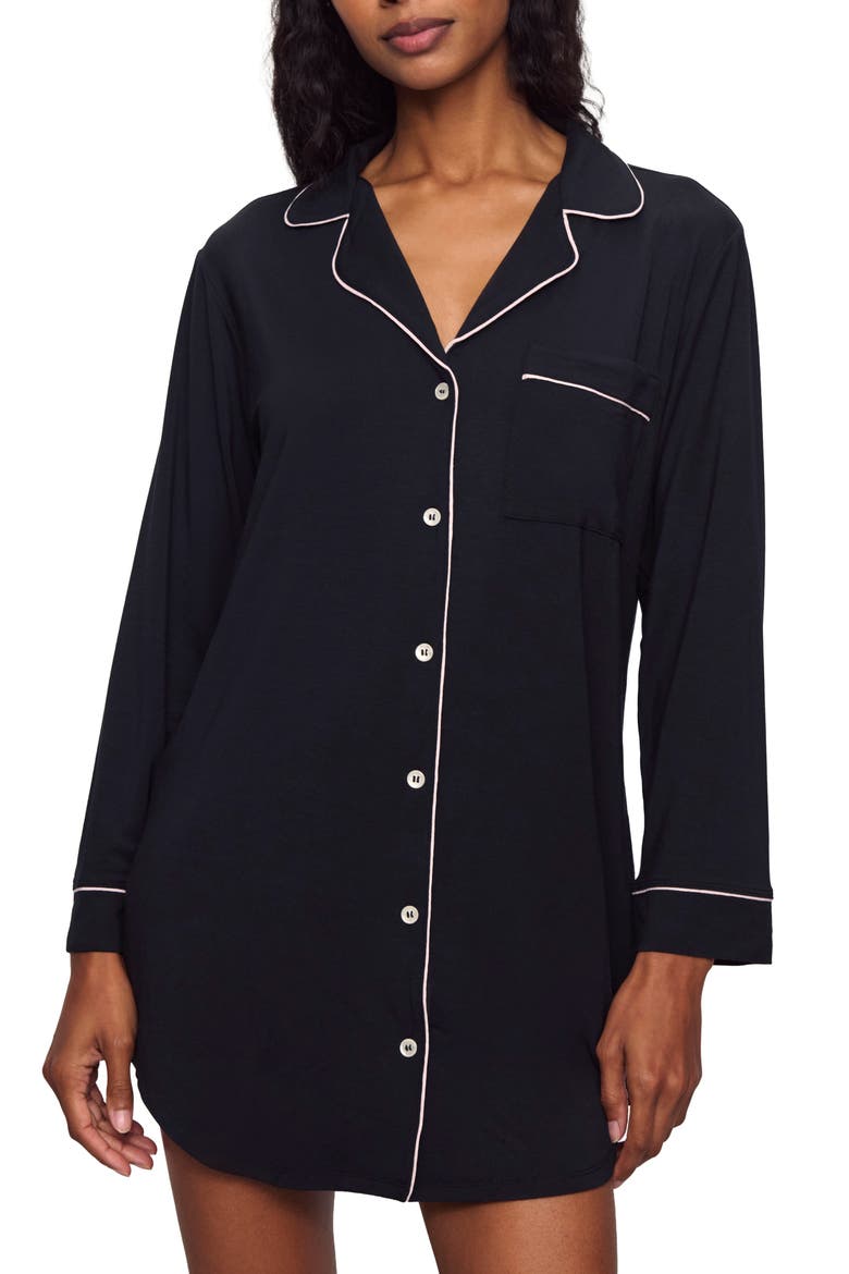 Gisele Jersey Knit Sleep Shirt, Main, color, BLACK/ SORBET PINK