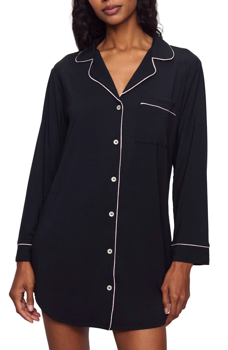 Eberjey Gisele Jersey Knit Sleep Shirt, Main, color, Black/ Sorbet Pink