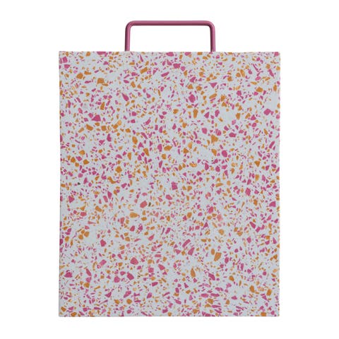Resin Terrazzo Cheese and Cutting Board with Pink Enameled Metal Handle, Multicolor