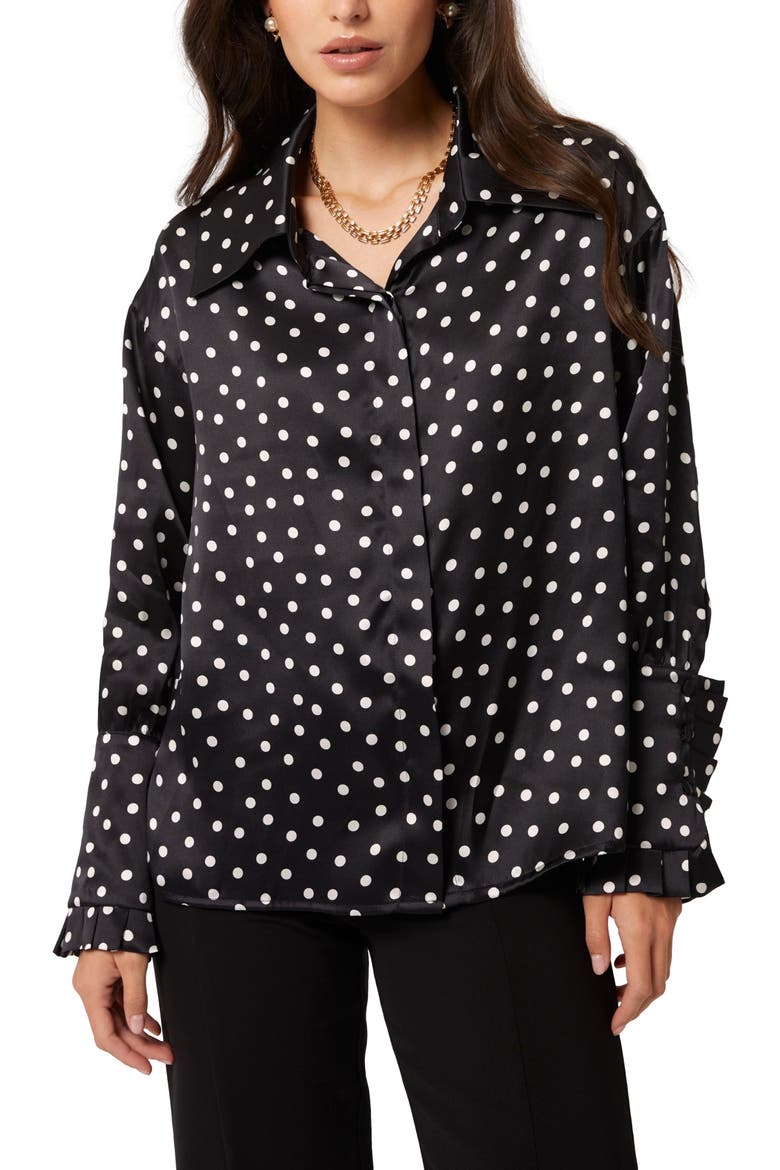 Antonia Silk Dots Blouse, Alternate, color, Black