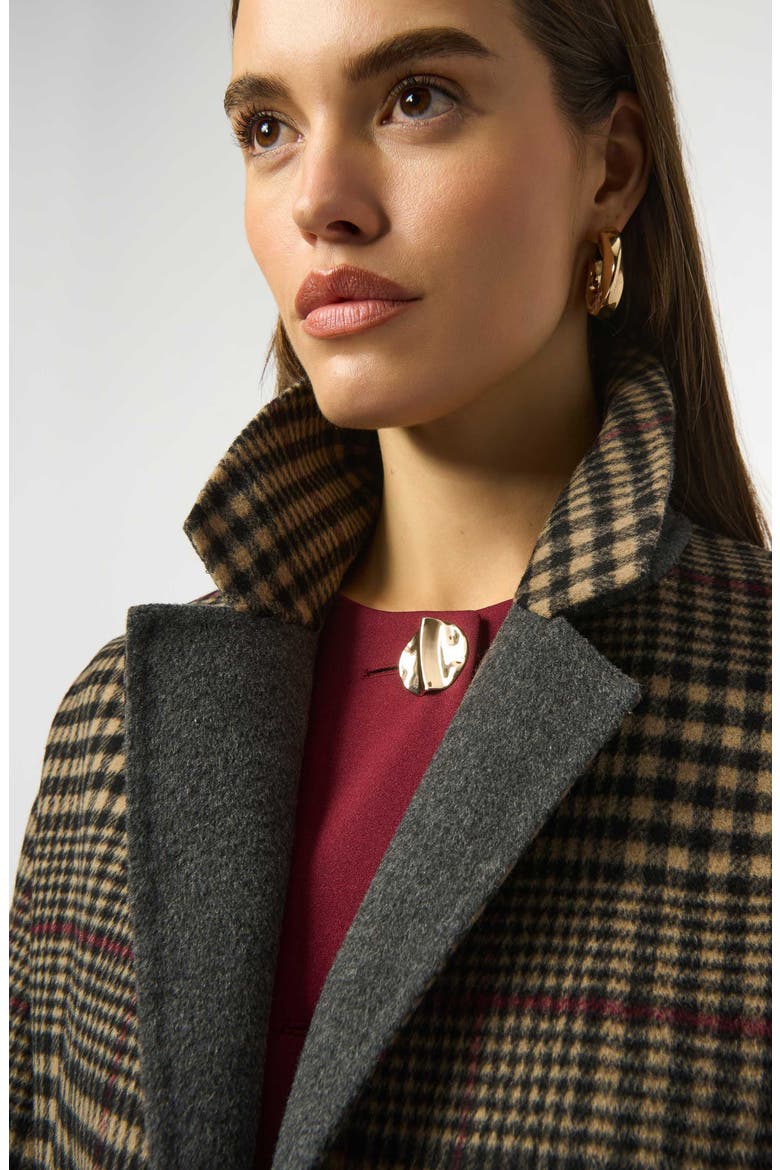 Double Face Plaid Wool Blend Coat, Alternate, color, CAMEL/ MULTI