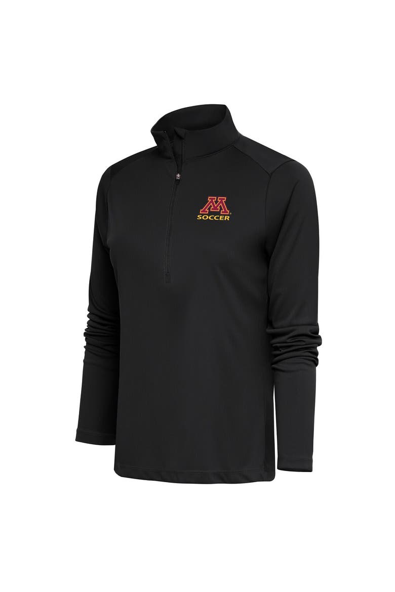 Women's Antigua Charcoal Minnesota Golden Gophers Soccer Logo Tribute Quarter-Zip Pullover Top, Alternate, color, Charcoal