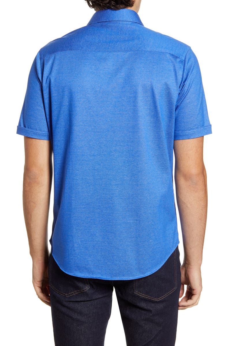 Bugatchi Knit Short Sleeve Button-Up Shirt, Alternate, color,