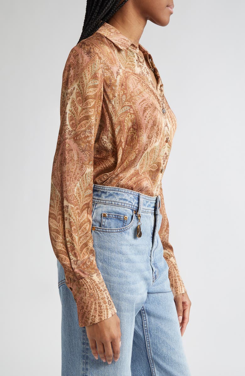 Zimmermann Hypnotic Silk Button-Up Shirt, Alternate, color, Cream Paisley