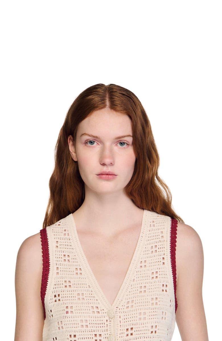 SANDRO Crochet-style cardigan, Alternate, color, Ecru