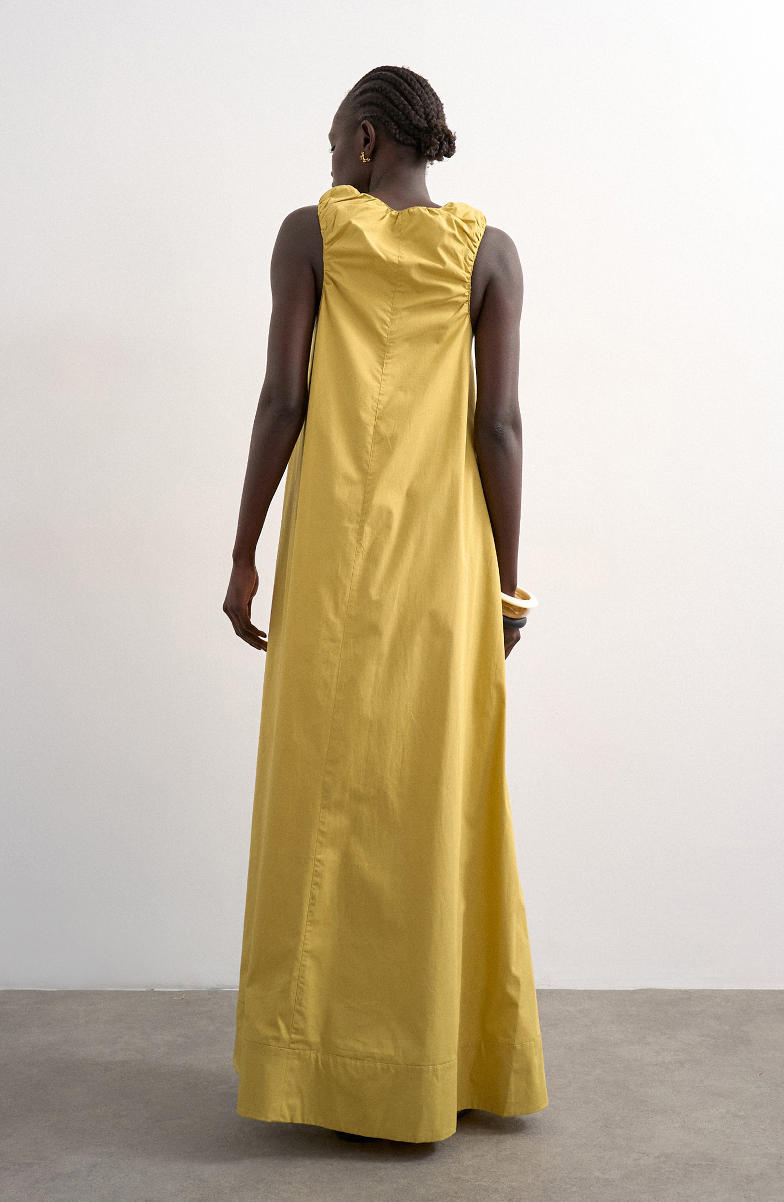 ruched maxi dress cos COS Women's Gathered V-Neck Maxi Dress in Black