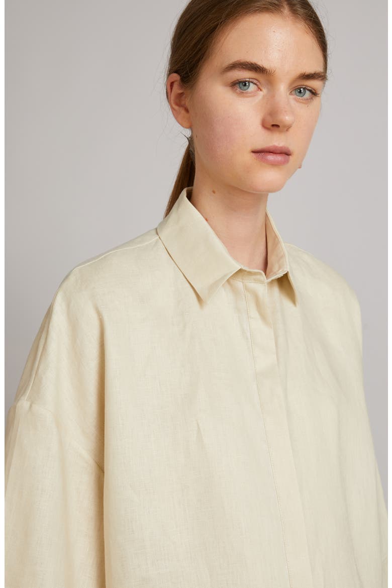 Rito Linen Canvas Button-Up Shirt, Alternate, color, MILK