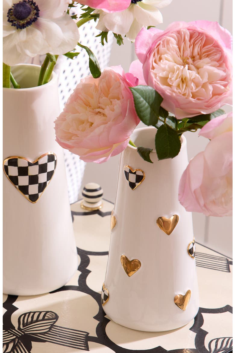 Courtly Check Short Heart Vase, Alternate, color, COURTLY