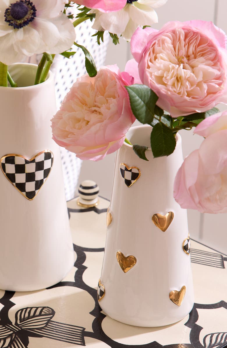 MACKENZIE CHILDS Courtly Check Short Heart Vase, Alternate, color, Courtly