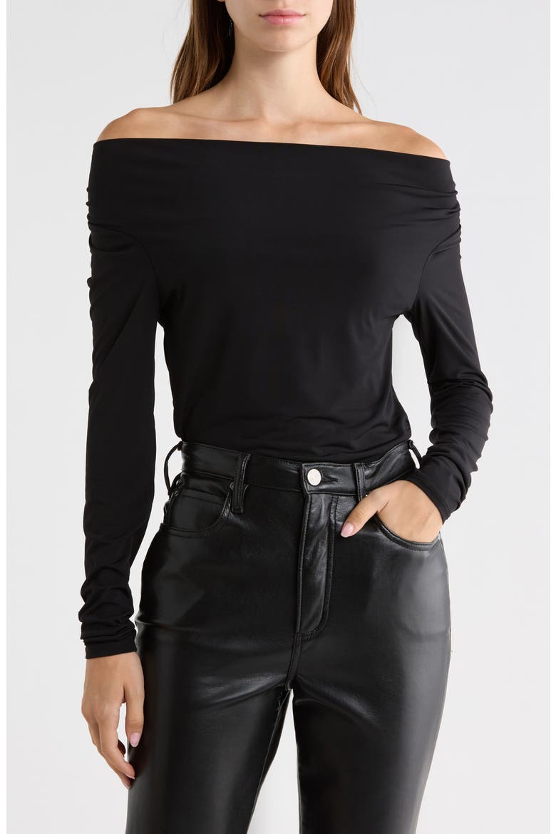 Drape Neck Long Sleeve Knit Top, Main, color, BLACK