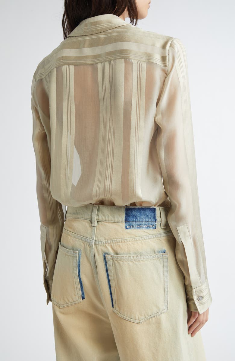 Stella McCartney Variegated Stripe Silk Button-Up Shirt, Alternate, color, Sage