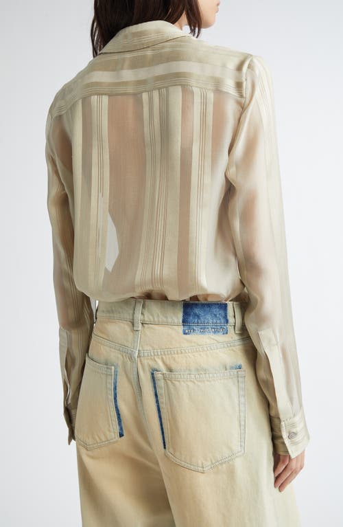 Stella Mccartney Variegated Stripe Silk Button-up Shirt In Sage