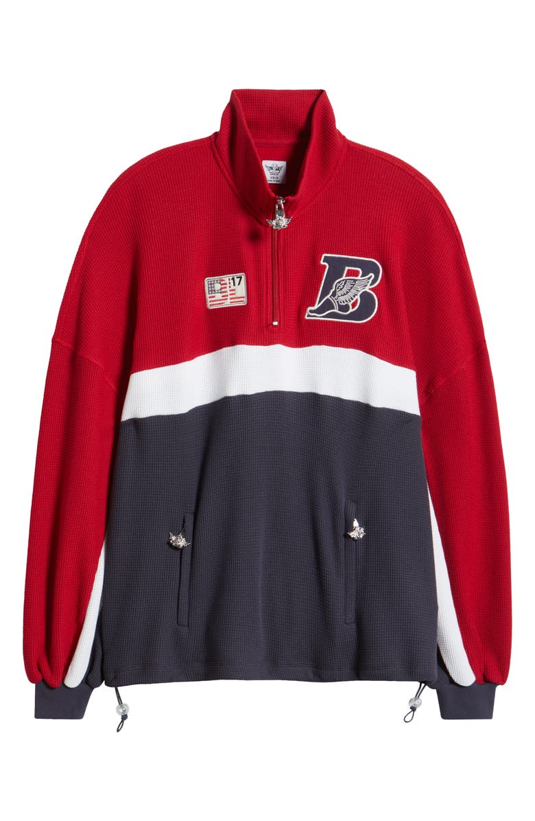 BOYS LIE Off Duty A1 Alex Waffle Knit Half Zip Sweatshirt, Main, color, Red/ White/ Blue