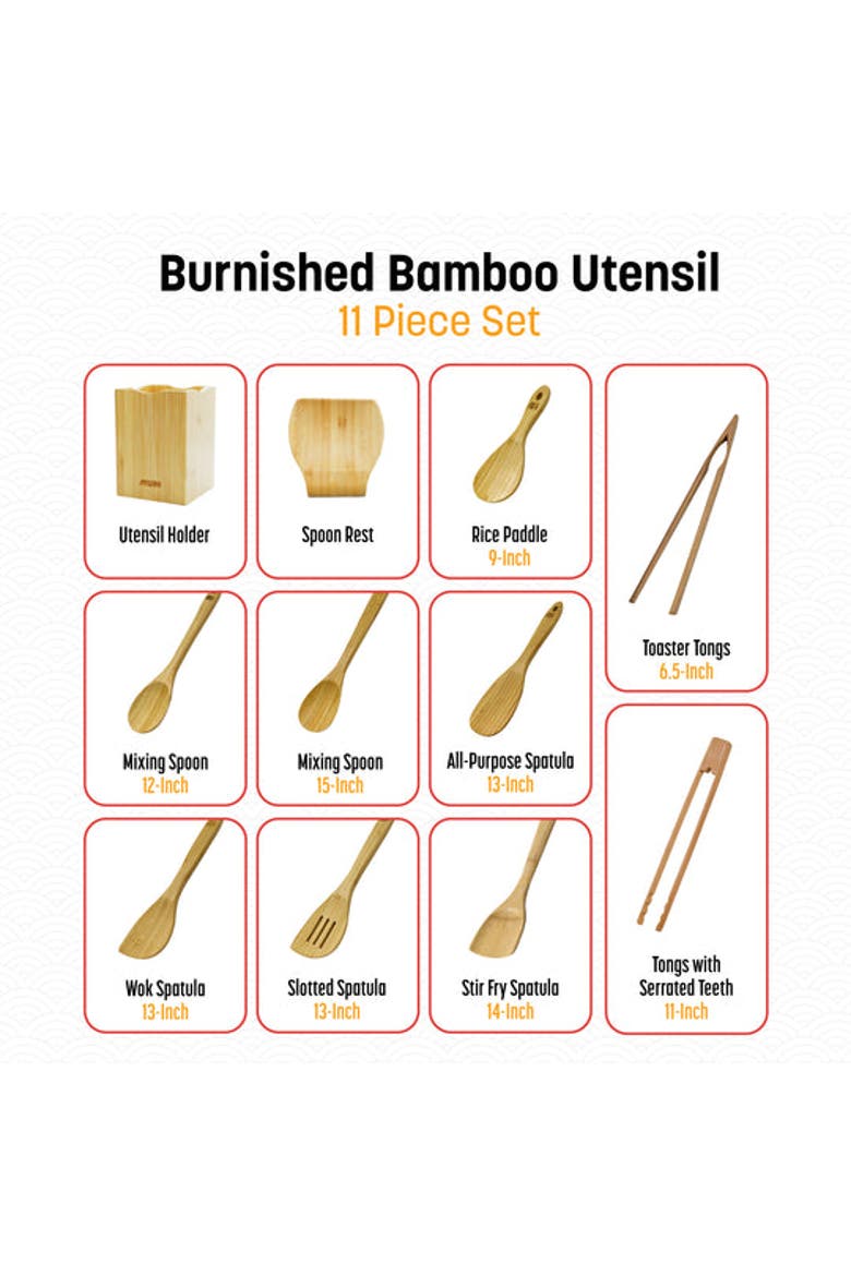 11 Piece Burnished Utensil Set, Alternate, color, Bamboo