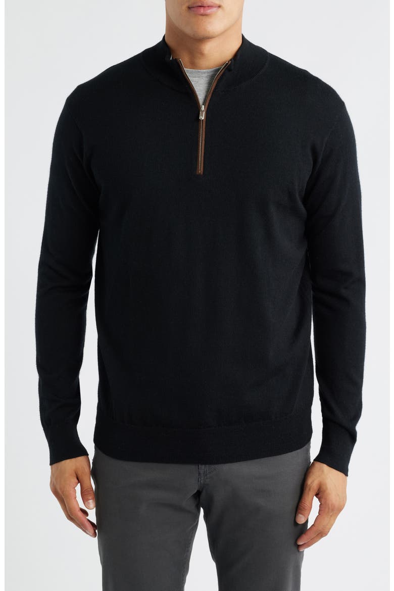 Autumn Crest Merino Wool Blend Quarter Zip Sweater, Main, color, BLACK